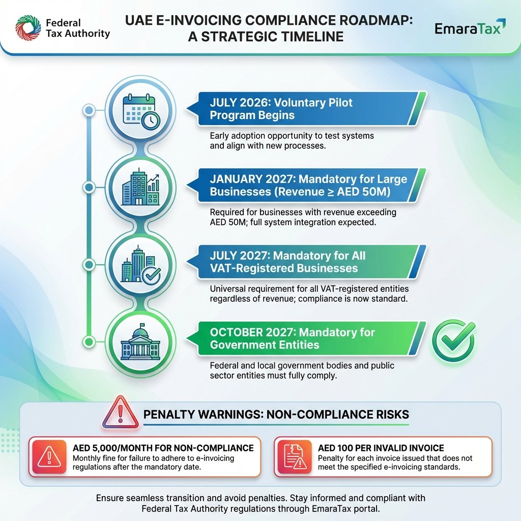 UAE E-Invoicing Compliance Timeline - EmaraTax Federal Tax Authority Roadmap 2026-2027
